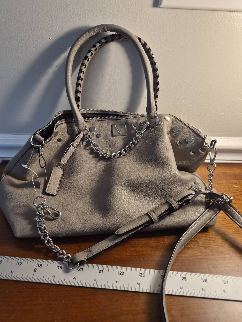 NWT Victoria's Secre Light Grey Chain-Accented Leather Crossbody Bag